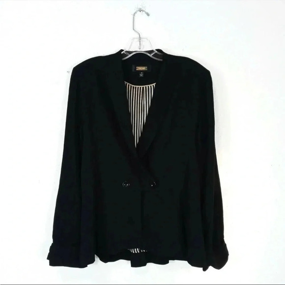 Graylin Black Crepe Two Button Peplum Blazer with Striped Lining Size large - Picture 2 of 8